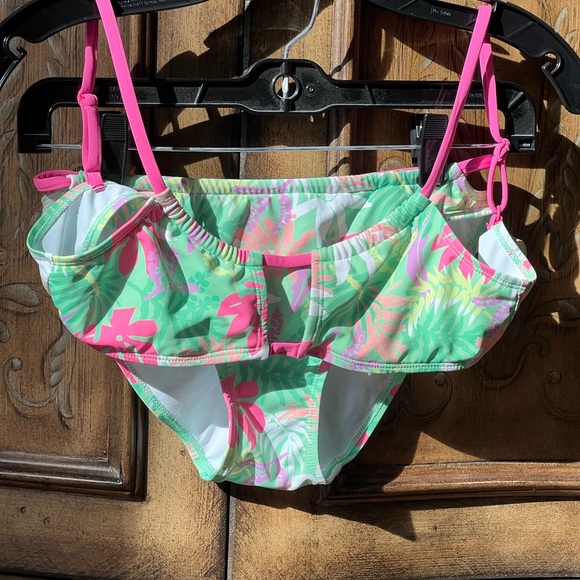 Zara Kids Girls Bikini Set Exotic Swimsuit Pink & Green Floral Design 11 12 - Picture 3 of 16